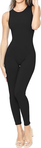 Women Sleeveless One Piece Jumpsuit, Ribbed Full Bodysuit Snatched Outfit, Seamless Bodycon Leggings Romper in Saudi Arabia