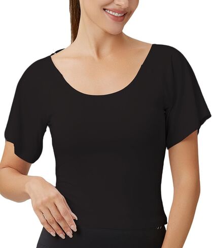 Women’s Open Back Workout Top with Adjustable Strap – Short Sleeve Ruched Yoga Crop Shirt for Daily Wear in Saudi Arabia