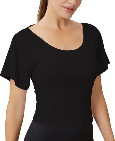 Women’s Open Back Workout Top with Adjustable Strap – Short Sleeve Ruched Yoga Crop Shirt for Daily Wear in Saudi Arabia