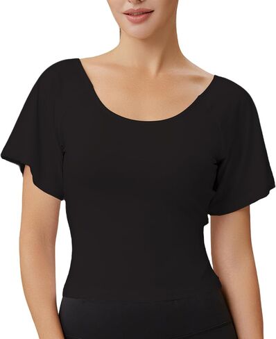 Women’s Open Back Workout Top with Adjustable Strap – Short Sleeve Ruched Yoga Crop Shirt for Daily Wear in Saudi Arabia
