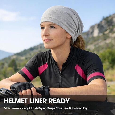 2 Pack Skull Caps for Men Women, Breathable Quick Dry Helmet Liner Beanie for Running Cycling Black,Grey in Kuwait