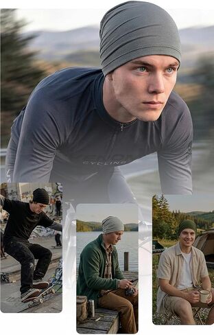 2 Pack Skull Caps for Men Women, Breathable Quick Dry Helmet Liner Beanie for Running Cycling Black,Grey in Kuwait