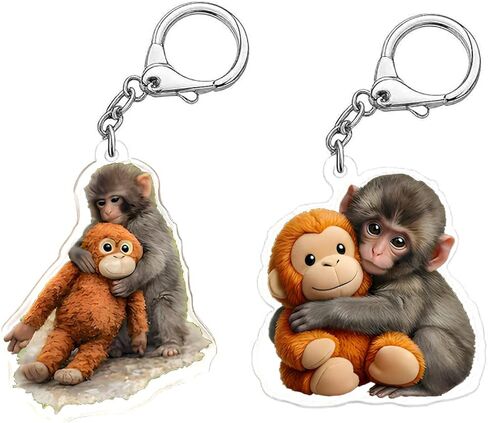 2Pack Punch Monkey Keychain Set, Funny Punch Monkey Plush Acrylic Keychain & Bag Charm, Cute Monkey Keychain for Keys, Backpack & Zipper Pulls, Animal Lover Gifts for Monkey Enthusiasts in Saudi Arabia