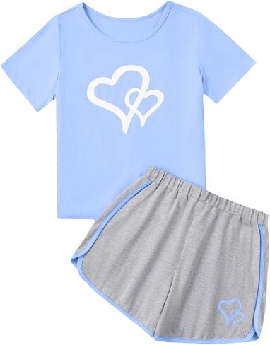 Girl's 2 Piece Outfits Cute Summer T-Shirt and Graphic Shorts Clothing Sets in Kuwait