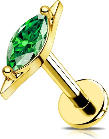 OUFER G23 Titanium Threadless Flat Back Stud, Marquise CZ Cartilage Earring, 18G Minimalist Helix Tragus Flat Piercing Jewelry for Sensitive Ears, 6mm Post in Kuwait