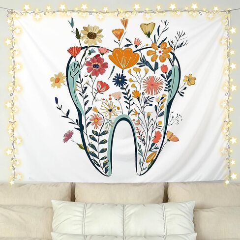 KBRCT Floral Tooth Tapestry, Dentist Appreciation Gifts Wall Tapestry for Office, Dental Gifts for Women Wall Hanging Decor for Home Bedroom Living Room Office, 50x60 Inch in Saudi Arabia