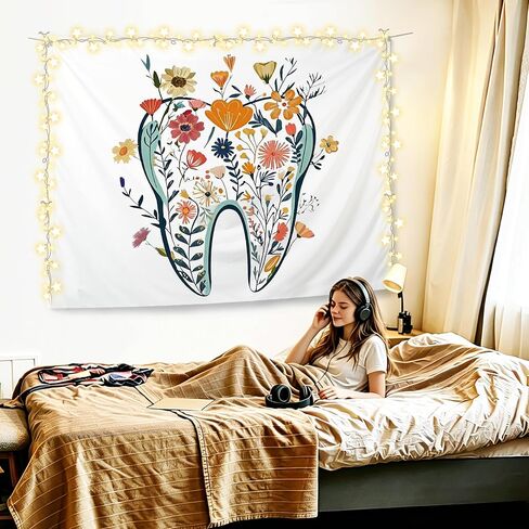 KBRCT Floral Tooth Tapestry, Dentist Appreciation Gifts Wall Tapestry for Office, Dental Gifts for Women Wall Hanging Decor for Home Bedroom Living Room Office, 50x60 Inch in Saudi Arabia