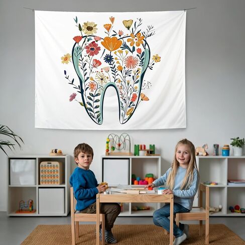 KBRCT Floral Tooth Tapestry, Dentist Appreciation Gifts Wall Tapestry for Office, Dental Gifts for Women Wall Hanging Decor for Home Bedroom Living Room Office, 50x60 Inch in Saudi Arabia