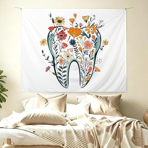 KBRCT Floral Tooth Tapestry, Dentist Appreciation Gifts Wall Tapestry for Office, Dental Gifts for Women Wall Hanging Decor for Home Bedroom Living Room Office, 50x60 Inch in Saudi Arabia