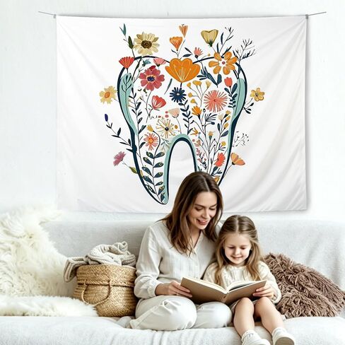 KBRCT Floral Tooth Tapestry, Dentist Appreciation Gifts Wall Tapestry for Office, Dental Gifts for Women Wall Hanging Decor for Home Bedroom Living Room Office, 50x60 Inch in Saudi Arabia