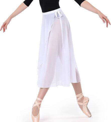 White Ballet Wrap Skirt for Women, Ladies Long Dance Skirt White Elegant Skirts Elastic Waist Ballet Skirts for Adult Ladies Big Girls in Kuwait