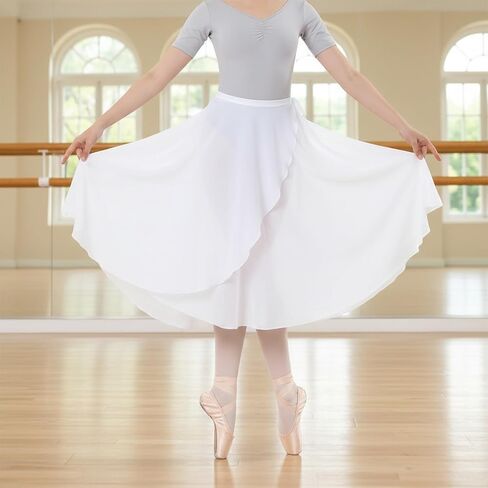 White Ballet Wrap Skirt for Women, Ladies Long Dance Skirt White Elegant Skirts Elastic Waist Ballet Skirts for Adult Ladies Big Girls in Kuwait
