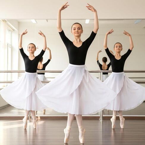 White Ballet Wrap Skirt for Women, Ladies Long Dance Skirt White Elegant Skirts Elastic Waist Ballet Skirts for Adult Ladies Big Girls in Kuwait