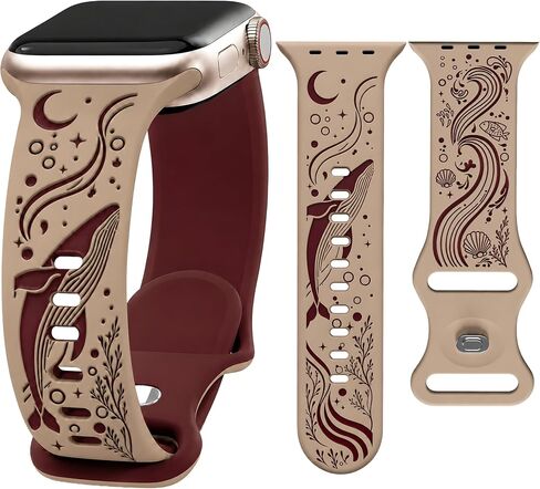 Whale Engraved Band Compatible with Apple Watch 38/40/41/42/44/45/46/49mm, Two-Layer Sculpted Ocean Design Soft Silicone Strap for Women, Series 11 10 SE Ultra 9 8 7 6 5 4 3 2 1 in Saudi Arabia
