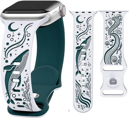 Whale Engraved Band Compatible with Apple Watch 38/40/41/42/44/45/46/49mm, Two-Layer Sculpted Ocean Design Soft Silicone Strap for Women, Series 11 10 SE Ultra 9 8 7 6 5 4 3 2 1 in Saudi Arabia