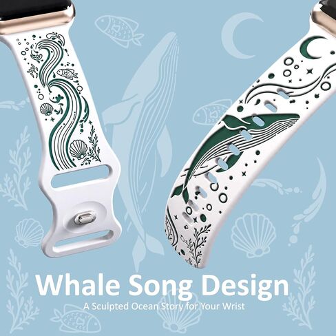 Whale Engraved Band Compatible with Apple Watch 38/40/41/42/44/45/46/49mm, Two-Layer Sculpted Ocean Design Soft Silicone Strap for Women, Series 11 10 SE Ultra 9 8 7 6 5 4 3 2 1 in Saudi Arabia