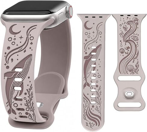 Whale Engraved Band Compatible with Apple Watch 38/40/41/42/44/45/46/49mm, Two-Layer Sculpted Ocean Design Soft Silicone Strap for Women, Series 11 10 SE Ultra 9 8 7 6 5 4 3 2 1 in Saudi Arabia