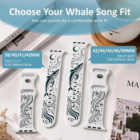 Whale Engraved Band Compatible with Apple Watch 38/40/41/42/44/45/46/49mm, Two-Layer Sculpted Ocean Design Soft Silicone Strap for Women, Series 11 10 SE Ultra 9 8 7 6 5 4 3 2 1 in Saudi Arabia