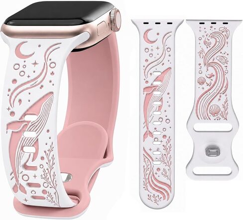 Whale Engraved Band Compatible with Apple Watch 38/40/41/42/44/45/46/49mm, Two-Layer Sculpted Ocean Design Soft Silicone Strap for Women, Series 11 10 SE Ultra 9 8 7 6 5 4 3 2 1 in Saudi Arabia