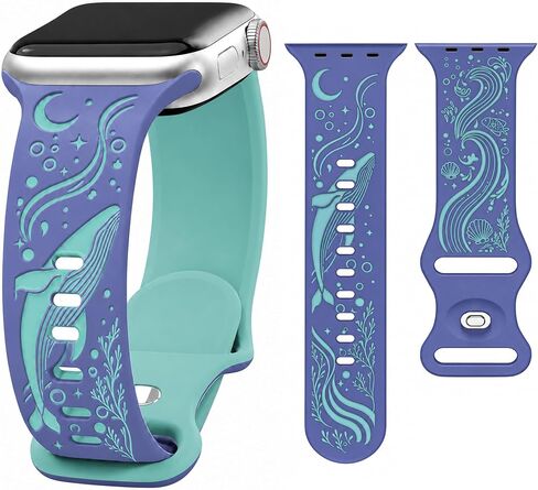 Whale Engraved Band Compatible with Apple Watch 38/40/41/42/44/45/46/49mm, Two-Layer Sculpted Ocean Design Soft Silicone Strap for Women, Series 11 10 SE Ultra 9 8 7 6 5 4 3 2 1 in Saudi Arabia