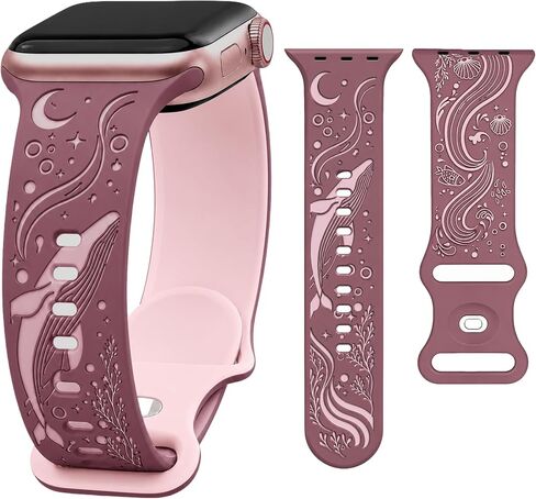 Whale Engraved Band Compatible with Apple Watch 38/40/41/42/44/45/46/49mm, Two-Layer Sculpted Ocean Design Soft Silicone Strap for Women, Series 11 10 SE Ultra 9 8 7 6 5 4 3 2 1 in Saudi Arabia