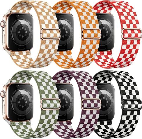 6Pack Stretchy Printed Nylon Bands Compatible for Apple Watch 38mm 40mm 41mm 42mm 44mm 45mm 49mm | Floral Checkered Aesthetic Lightweight Breathable Everyday Wear | Women Cute Replacement Wristband for iWatch SE Series 11 10 9 8 7 6 5 4 3 Ultra in Kuwait