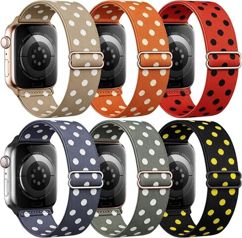 6Pack Stretchy Printed Nylon Bands Compatible for Apple Watch 38mm 40mm 41mm 42mm 44mm 45mm 49mm | Floral Checkered Aesthetic Lightweight Breathable Everyday Wear | Women Cute Replacement Wristband for iWatch SE Series 11 10 9 8 7 6 5 4 3 Ultra in Kuwait