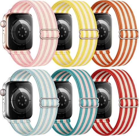 6Pack Stretchy Printed Nylon Bands Compatible for Apple Watch 38mm 40mm 41mm 42mm 44mm 45mm 49mm | Floral Checkered Aesthetic Lightweight Breathable Everyday Wear | Women Cute Replacement Wristband for iWatch SE Series 11 10 9 8 7 6 5 4 3 Ultra in Kuwait