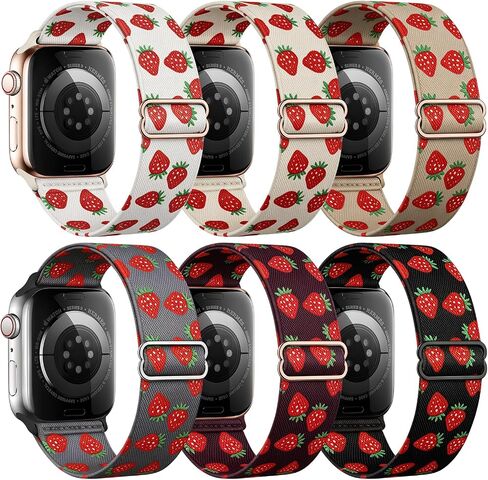 6Pack Stretchy Printed Nylon Bands Compatible for Apple Watch 38mm 40mm 41mm 42mm 44mm 45mm 49mm | Floral Checkered Aesthetic Lightweight Breathable Everyday Wear | Women Cute Replacement Wristband for iWatch SE Series 11 10 9 8 7 6 5 4 3 Ultra in Kuwait