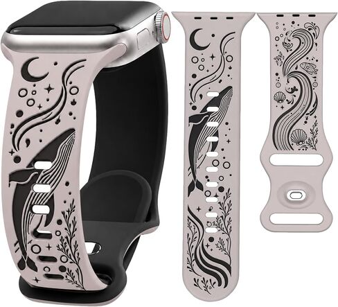 Whale Engraved Band Compatible with Apple Watch 38/40/41/42/44/45/46/49mm, Two-Layer Sculpted Ocean Design Soft Silicone Strap for Women, Series 11 10 SE Ultra 9 8 7 6 5 4 3 2 1 in Saudi Arabia