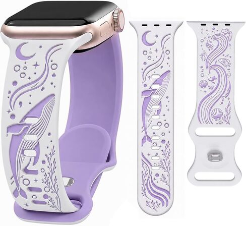 Whale Engraved Band Compatible with Apple Watch 38/40/41/42/44/45/46/49mm, Two-Layer Sculpted Ocean Design Soft Silicone Strap for Women, Series 11 10 SE Ultra 9 8 7 6 5 4 3 2 1 in Saudi Arabia
