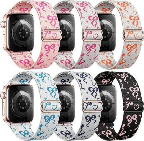 6Pack Stretchy Printed Nylon Bands Compatible for Apple Watch 38mm 40mm 41mm 42mm 44mm 45mm 49mm | Floral Checkered Aesthetic Lightweight Breathable Everyday Wear | Women Cute Replacement Wristband for iWatch SE Series 11 10 9 8 7 6 5 4 3 Ultra in Kuwait