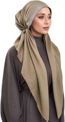 Women's Instant Hijab Scarf Stretchy Jersey Head Wrap with Rhinestone Accents Muslim Hijab Cap in Saudi Arabia