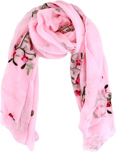 Minache Women Embroidery Chiffon Long Scarf Summer Fall Shawl Wrap Cover up in Saudi Arabia
