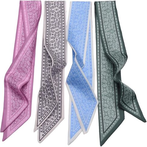 4PCS Fashion Silk Scarves for Women Skinny Neck Head Scarves Purse Scarf Headbands for Bags Hair Accessories in Saudi Arabia