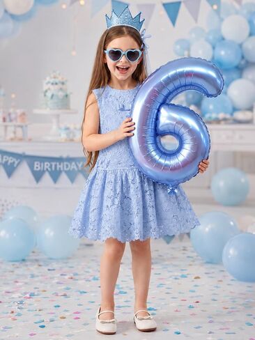 ALLOVIN Girls & Toddlers Lace Drop Waist A-Line Flower Girl Dress Sleeveless Wedding Birthday Party Dress with Bowknot 4-9Y in Saudi Arabia