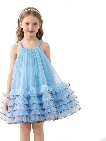 Girls Tulle Dress Tiered Ruffle Tutu Sundress for Kids Sleeveless Princess Dresses for Wedding Birthday Party in Saudi Arabia