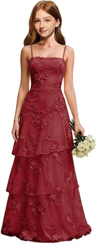 Junior Bridesmaid Dresses Tulle Floral Spaghetti Straps Flower Girl Dresses for Wedding Ruffle Girls Formal Prom Gowns in Saudi Arabia