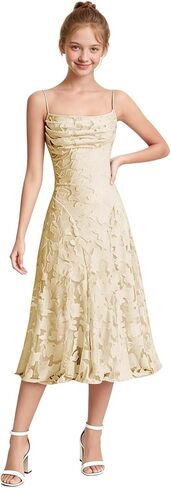 Floral Junior Bridesmaid Dresses Spaghetti Straps Lace Wedding Flower Girl Dress Tea Length Formal Gown for Teen Girls in Saudi Arabia