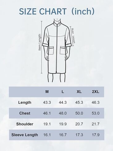 Men's Cotton Short Sleeve Bathrobe Lightweight Zip-Up House Coat with Pockets Summer Knee-Length Robe for Men (Navy Blue, L) in Saudi Arabia