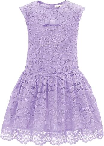 ALLOVIN Girls & Toddlers Lace Drop Waist A-Line Flower Girl Dress Sleeveless Wedding Birthday Party Dress with Bowknot 4-9Y in Saudi Arabia
