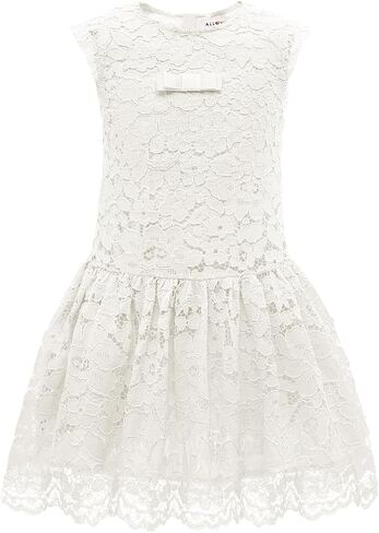 ALLOVIN Girls & Toddlers Lace Drop Waist A-Line Flower Girl Dress Sleeveless Wedding Birthday Party Dress with Bowknot 4-9Y in Saudi Arabia