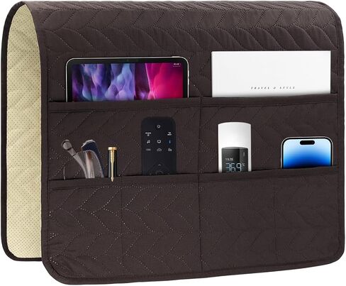 Sofa Armrest Organizer Arm Chair Caddy for Recliner, Remote Control Holder for Recliner, Non-Slip Armchair Caddy with 6 Pockets Storage for Magazine, Tablet, Phone, Beige in Saudi Arabia