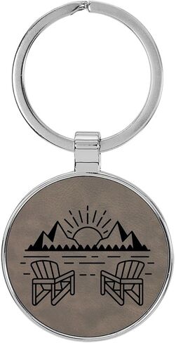 Lake Life Sunset Adirondack Chairs Laser Engraved Leatherette Keychain Backpack Pull - 1.5 x 3 Inches in Saudi Arabia