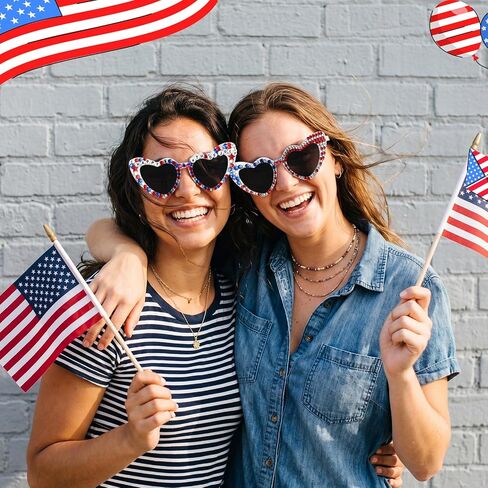 JATEBI 3 عبوات من النظارات الشمسية في الرابع من يوليو على شكل قلب للنساء - نظارات حجر الراين باللون الأحمر والأبيض والأزرق الوطني - هدايا حفلات العلم الأمريكي دعائم كشك الصور لاحتفالات يوم الاستقلال in Kuwait