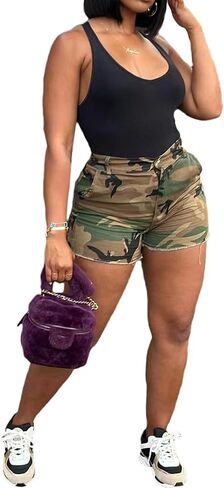 Women Camo Cargo Shorts High Waist Trendy Casual Camouflage Army Fatigue Cargo Short Joggers Pants Pockets Plus Size in Saudi Arabia