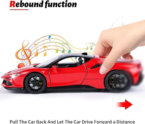 Toy Cars Ferrari Model for Kids 1:32 Diecast Metal Toy Cars,Pull Back Car with Light and Music Ferrari SF90 Toy Car Collectible Model Cars,for Boys Age 3 + Year Old in Kuwait