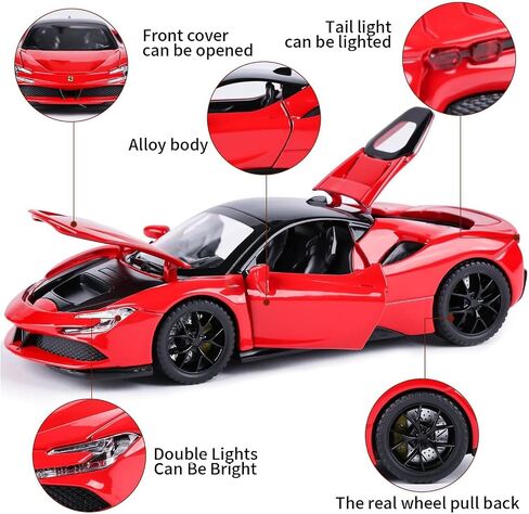 Toy Cars Ferrari Model for Kids 1:32 Diecast Metal Toy Cars,Pull Back Car with Light and Music Ferrari SF90 Toy Car Collectible Model Cars,for Boys Age 3 + Year Old in Kuwait