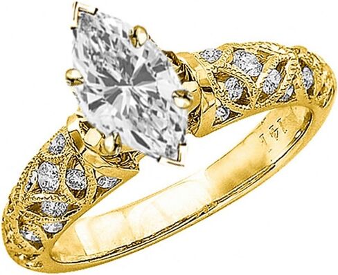 Houston Diamond District 2.5 Carat LAB GROWN DIAMOND Vintage Style Channel Set Filigree Marquise Cut Diamond Engagement Ring (G-H Color VS2-SI1 Clarity 2 Ct Center) in Kuwait