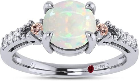 6MM Round Natural White Opal And 1.5MM Side Natural Morganite Gemstone & Diamond Accent Solitaire Engagement Rings in 14K Gold Over Sterling Silver (0.75Cttw) Valentine's Day Gift For Her in Saudi Arabia